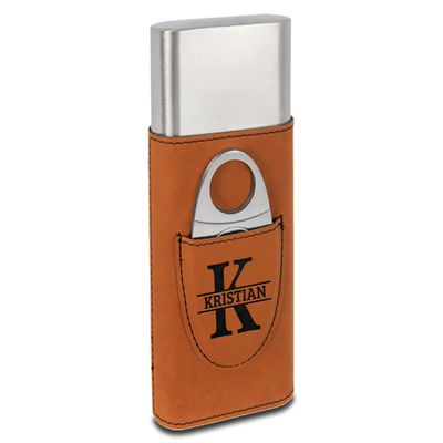 TEEAMORE Personalized Cigar Case with Cutter Custom Cigar Holder Leather 3-Finger Cigar Travel Case Cigar Set for Men Rawhide