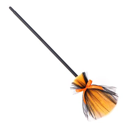 BESPORTBLE Halloween Broom Prop, Witch Gauze Broom Decoration Magician Witch Broom Broom Prop Makeup Party Show Props Decor (Orange)