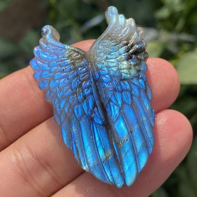 1PC Natural Labradorite Hand Carved The Wing Skull Quartz Crystal Healing Reiki