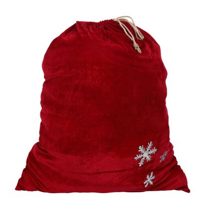 Sunnywood Santa Christmas Gift Bag Large Stretchy Velour Present Sack with Golden Drawstring, 36" x 27", Red Snowflake