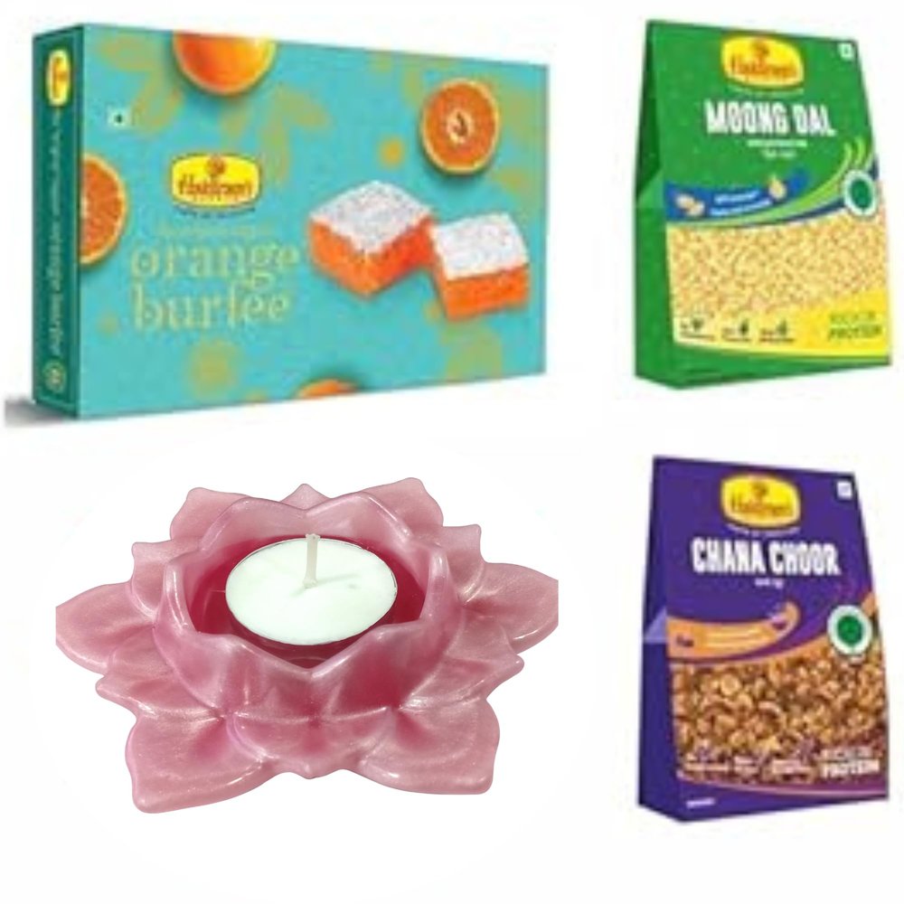 Haldiram's Nagpur Orange Burfee 500 Grams, Chana Choor(200 gm),Moong Dal(200 gm) with Large Diya