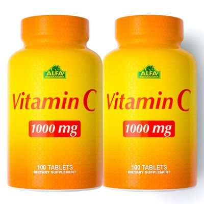 ALFA VITAMINS Vitamin C Supplement 1000mg, Powerful Antioxidant for Immune Support & Healthy Skin, Promotes Collagen Formation, Dietary Supplement for Daily Wellness, 100 Tablets, 2 Bottle Pack