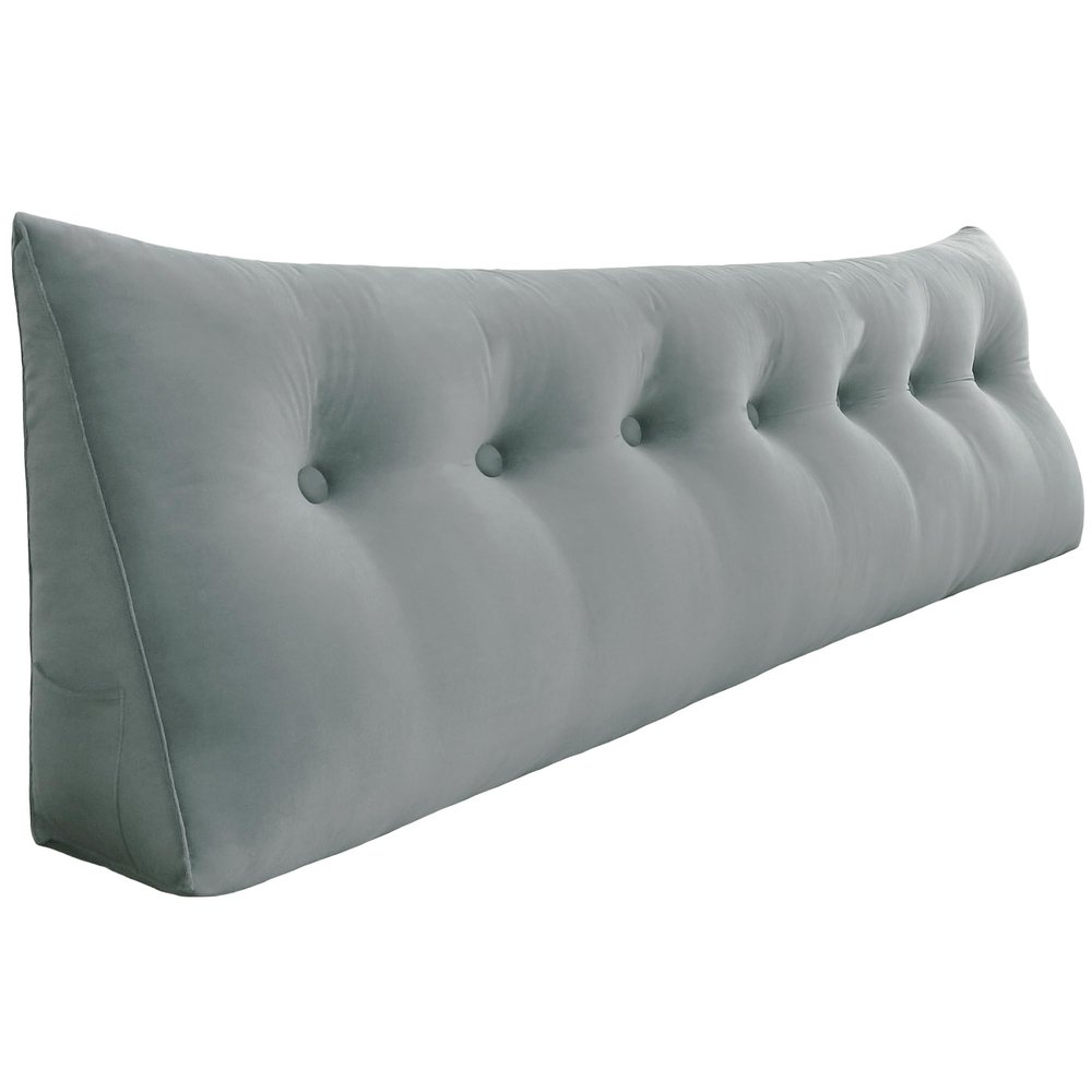 Rucener 14 lbs Thickened Wedge Pillow Headboard Body Positioner Backrest Support Triangular Headboard Pillow for Sleeping with Side Pocket Velvet King