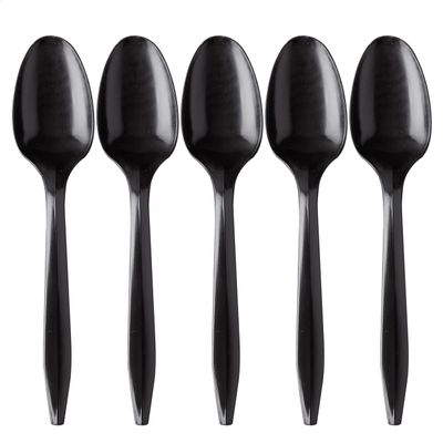 100 Plastic Spoons Black Medium Weight | Plastic Cutlery Disposable Spoons Utensils - Durable Plasticware Teaspoons Cutlery | Great For Celebrations, Parties, Travels, Events, And Everyday Use