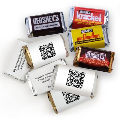 250 QR Code Promotional Items Personalized Miniatures Candy, Custom Printed Wrappers and Mini Chocolate Bars (250 Count) - Hiring/Tradeshow Table Giveaways