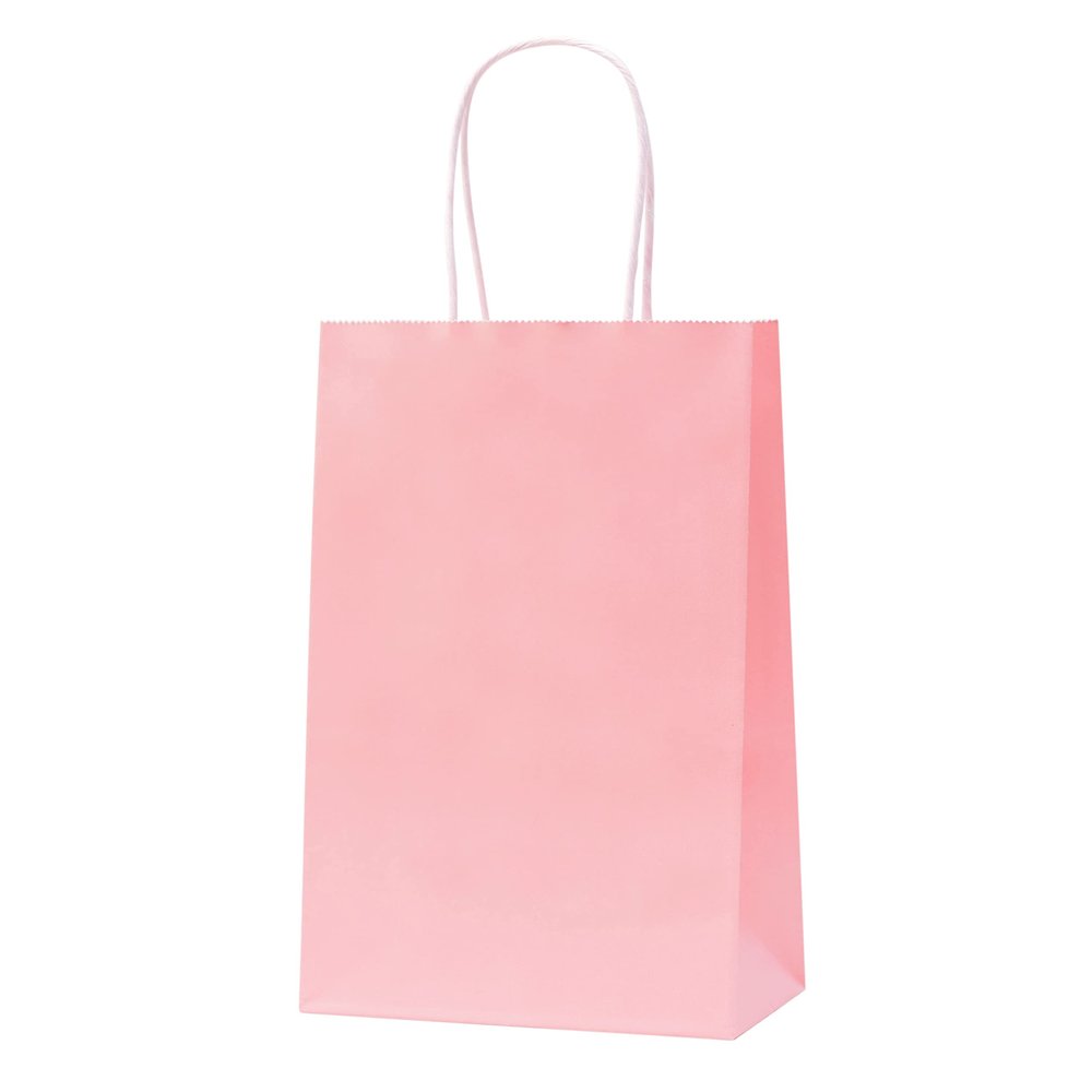 Nexmint Christmas Pink Kraft Paper Gift Bags: 96 Bulk Pack Small Gift Bags with Handle (8.5" x 5.5"). Great for Gifts, Wedding, Birthday, Shower, Love, Holiday, Party Favor, Treat, Goodie & Special Occasions