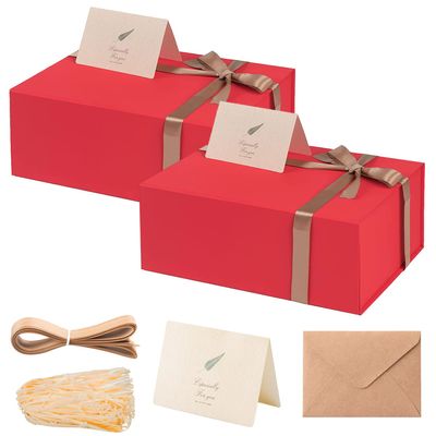 LIFELUM Christmas Boxes 2 Pack 13.85 x 8.35 x 4.45 inch Large Gift Boxes with Magnetic Lids for Presents Red Gift Boxes Valentine's Gift Box Contains Card, Ribbon, Shredded Paper Filler