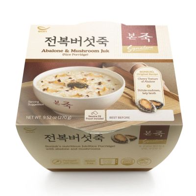 BONJUK Abalone & Mushroom Juk(Porridge) Bowl - Korean soup stew Kfood, Hearty Breakfast Oat Meal 9.5oz(270g), bowl type