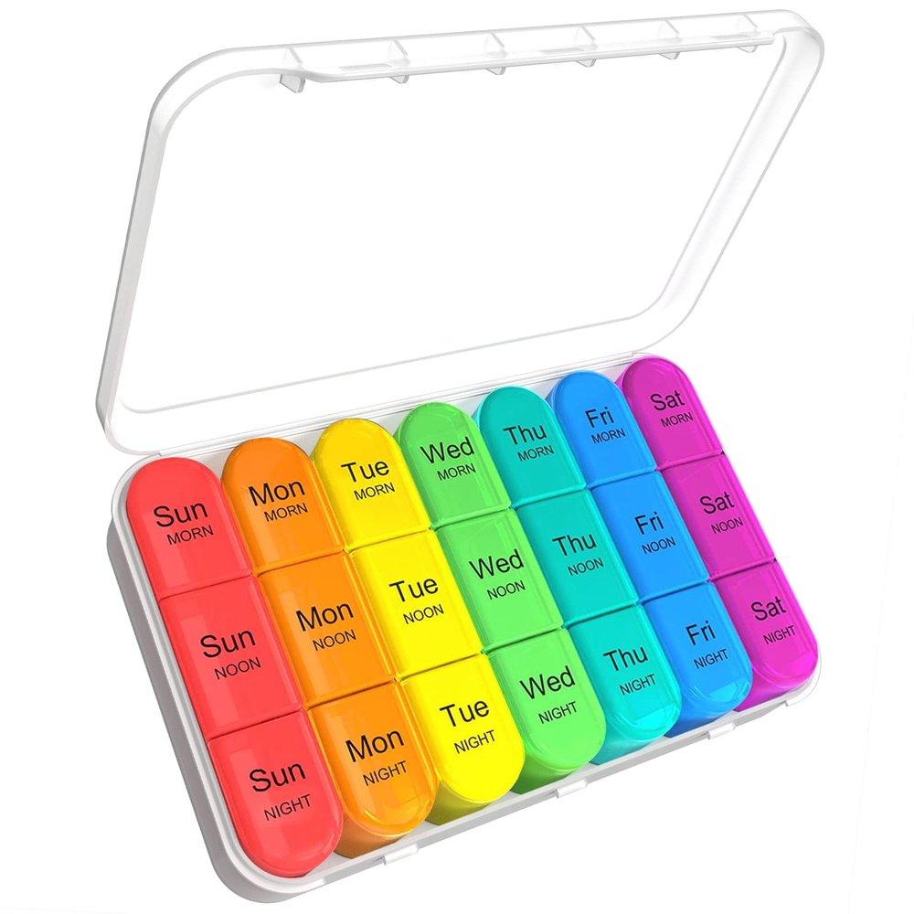ASprink 3 Times a Day Pill Organizer, 7 Day Medicine Organizer, Large Pill Case, White, 21 Compartments
