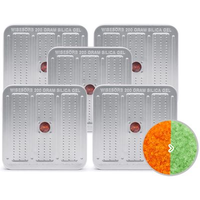 Wisesorb 200 Gram 5 Pack Gun Safe Dehumidifier, Reusable Silica Gel Dehumidifier, Indicating Silica Gel Desiccant Canister (Orange to Green)
