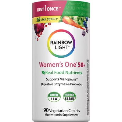 Rainbow Light Womens One + Multivitamin 50 Plus | 90 Caplets | Supports Menopause | Real Food Nutrients, Digestive Enzymes & Probiotics