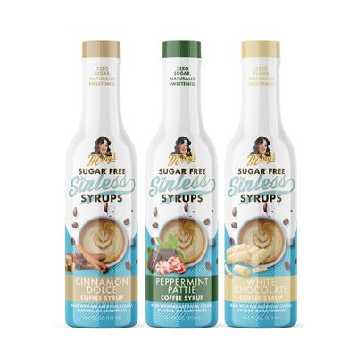 Miss Marys Sinless Syrups Winter Collection - Sugar Free, No Artificial Sweeteners, Coffee Tea Cocoa Dessert, Keto Friendly, Peppermint Pattie, Cinnamon Dolce, White Chocolate, 3 Pack