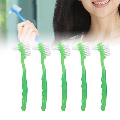 Betued 5pcs Green Denture Brush Set - Soft & Flexible Fit - Manual Denture Cleaning Brushes
