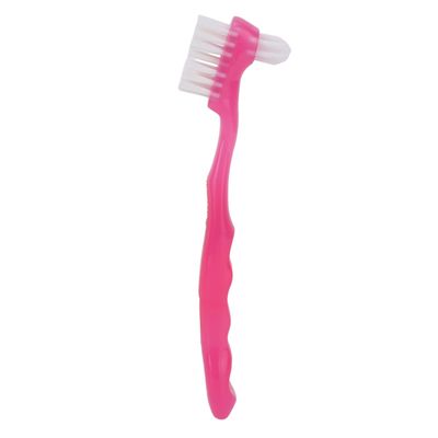 HURRISE Denture Brush, False Teeth Brush, Soft Bristles, Pink, Double Sided, Ergonomic Handle, Removes 99% Plaque, Portable, Suitable for Home & Travel