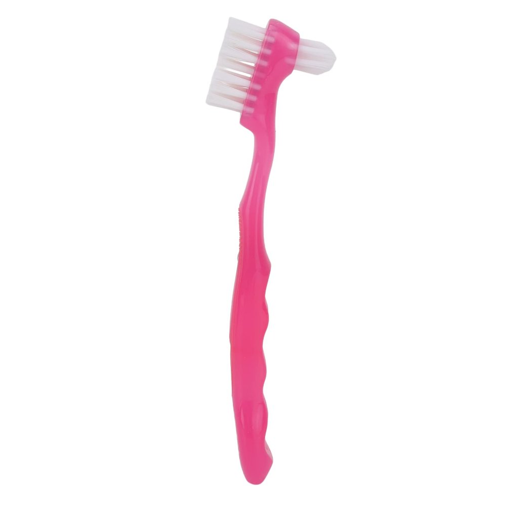 HURRISE Denture Brush, False Teeth Brush, Soft Bristles, Pink, Double Sided, Ergonomic Handle, Removes 99% Plaque, Portable, Suitable for Home & Travel