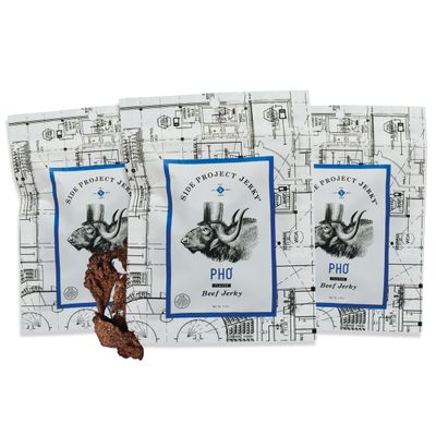 Side Project Beef Jerky - Pho Flavor - Vietnamese Inspired Beef Jerky - Gluten-Free - Zero Added Sugar - High Protein Snack - Chef Crafted & Born in Philly - Small Batch - 2 oz Pouches (Pack of 3)