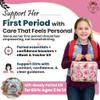 The Bloom First Period Kit for Girls 9-10-12-14 for School | Menstrual Starter Kit Essentials for Tween Girls | First Periods Teen Gifts Box with Pads, Wipes, Educational E-Book & More (48 PCs) view 2