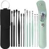 12 Pcs Ear Pick Earwax Removal Kit, Ear Cleaning Tool, Stainless Steel Earwax Removal Tool with Leather Storage Box (Black&Green) view 1
