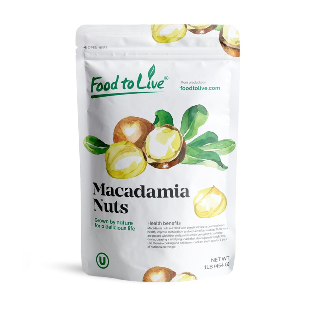 Food to Live Dry Roasted Macadamia Nuts, 1 Pound  Oven Roasted Whole Nuts, Unsalted, No Oil Added, Great Vegan Snack, Keto, Kosher, Bulk. High in Protein and Healthy Fats. Great for Baking