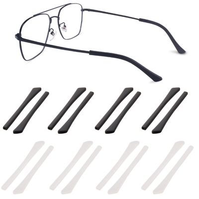 Junsika Eyeglass Temple End Tips Soft Silicone Anti Slip Eyeglass Replacement Temples for Flat Thin Eyeglass Legs 8 Pairs Black