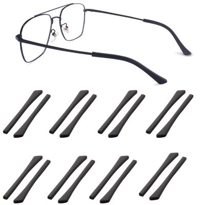 Junsika Eyeglass Temple End Tips Soft Silicone Anti Slip Eyeglass Replacement Temples for Flat Thin Eyeglass Legs 8 Pairs Black