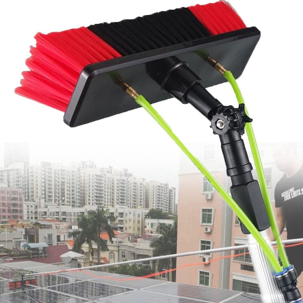 JINTAOMA Window Cleaning Pole, Window Cleaner Kit, Water/Hose Fed Extendable Pole, Window Cleaning Brush Equipment, Cleaning Photovoltaic and Solar Panels30cm Brush Head,5m/16ft