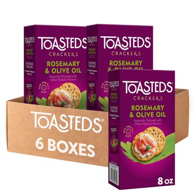 Toasteds Crackers, Party Snacks, Lunch Snacks, Rosemary and Olive Oil (6 Boxes)