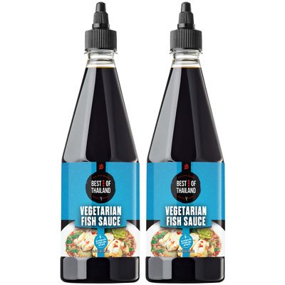 Best Of Thailand Vegetarian Fish Sauce | [Improved NO MSG] Real Authentic Asian Brewed Vegan Sauces for Dressings & Cooking | Certified Kosher & Fat-Free | 2 Pack - Each 23.65 Fl Oz