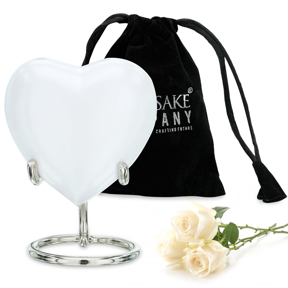 Keepsake Company's White Mini Heart Urn - Heart Shaped Little Cremation Urns - Urn for Human Ashes - Small Urn - Pet Urn - Miniature Keepsake 3" from Each Side, Volume - 3 Cubic Inches
