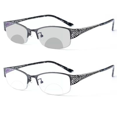 laureles Fashion Photochromic Bifocal Reading Glasses Women's Transition Eyewear Metal Frame Presbyopia Female (Black, 3, multiplier_x)