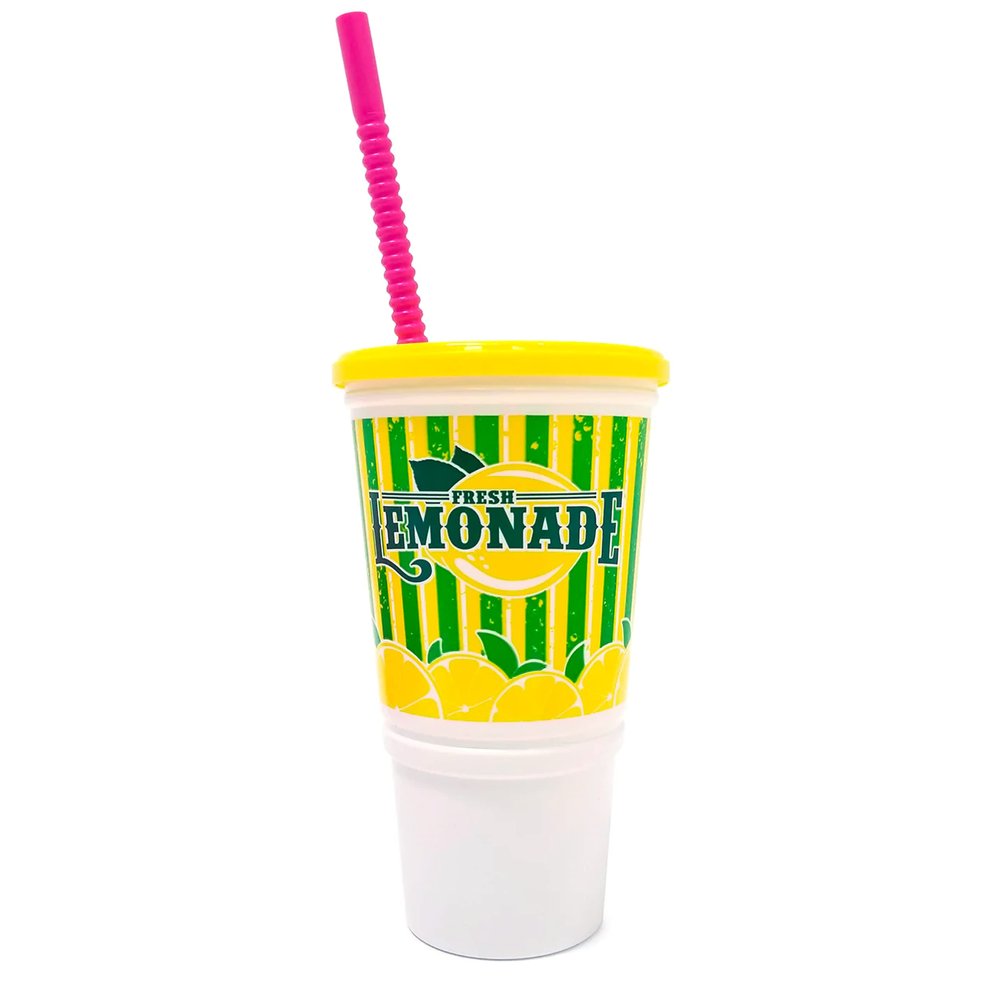 Popcorn Supply Company Lemonade Cup - 32 oz. Plastic Souvenir Cup with lid and straw (350/cs)