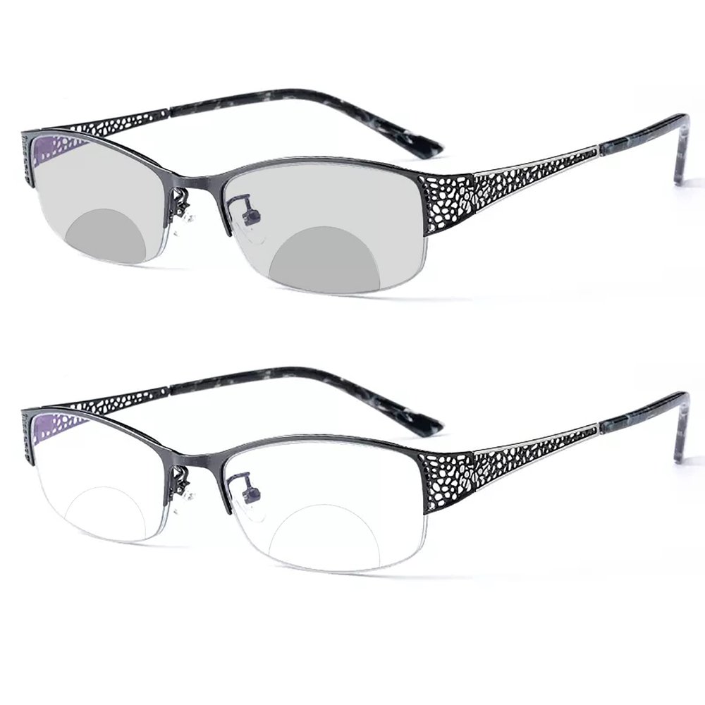 laureles Fashion Photochromic Bifocal Reading Glasses Women's Transition Eyewear Metal Frame Presbyopia Female (Black, 1.75, multiplier_x)