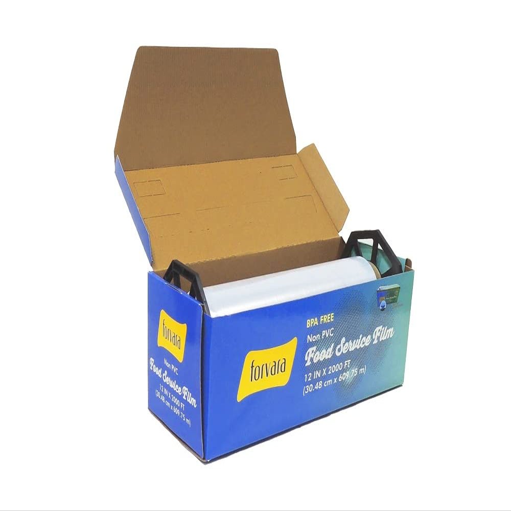Forvara Non-PVC 12" x 2000' Foodservice/Cutterbox film with Slide cutter (BPA-free,Chlorine-free, Non-PVC, Microwave safe and Odourless Foodwrap film)