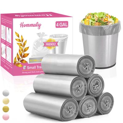 4 Gallon 180pcs Small Silver Trash Bags with Strong, Grey Garbage Bags for Bathroom, Office and Waste Basket Liner, Fit 12-15 Liter, 3.5,4,4.5 Gal (Silver 180)