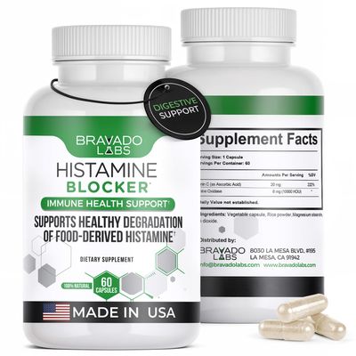 Bravado Labs Histamine Blocker Supplements  DAO Enzyme Formula & Vitamin C  Daily Support for Histamine Intolerance & Immune Support  DAO Supplements Histamine Blocker  60 Capsules  Made in USA