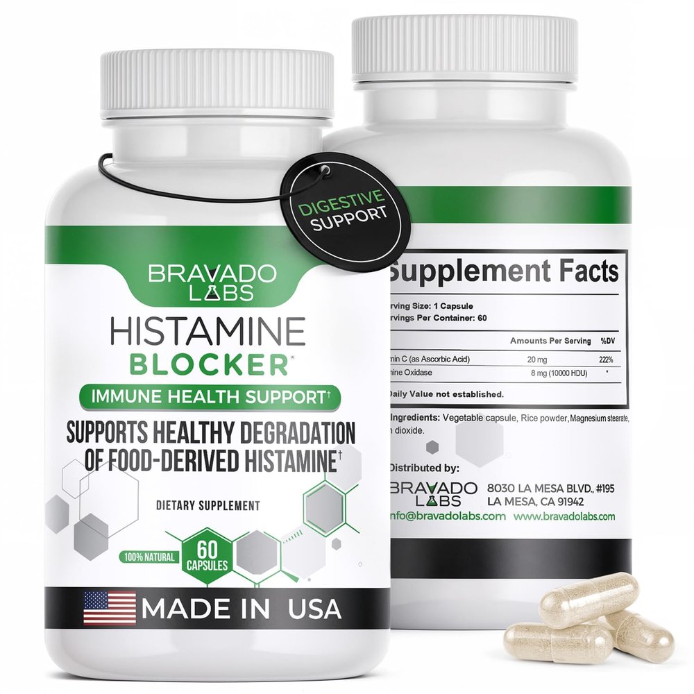 Bravado Labs Histamine Blocker Supplements  DAO Enzyme Formula & Vitamin C  Daily Support for Histamine Intolerance & Immune Support  DAO Supplements Histamine Blocker  60 Capsules  Made in USA