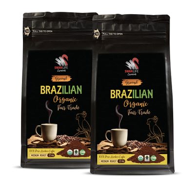 100% brazilian coffee - BRAZILIAN GROUND COFFEE ORGANIC, 100% Arabica, Medium Roast, low acidity, Fair Trade, non gmo - organic ground coffee medium roast, 2 Bags (24 Oz)