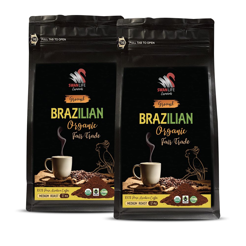 100% brazilian coffee - BRAZILIAN GROUND COFFEE ORGANIC, 100% Arabica, Medium Roast, low acidity, Fair Trade, non gmo - organic ground coffee medium roast, 2 Bags (24 Oz)