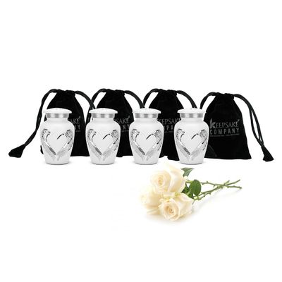 Keepsake COMPANY's White Small Urns for Human Ashes - Angel Wings Mini Urns - Cremation Keepsakes urns for Ashes Urn -ERN - Tiny Urns for Men - (Set of 4 Miniature Urn)
