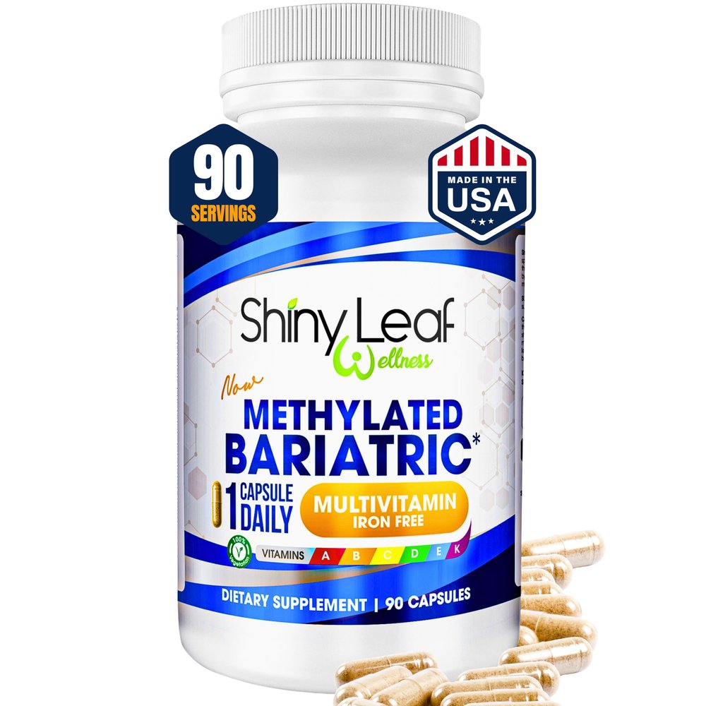 Shiny Leaf Methylated Bariatric Multivitamin Without Iron Vitamins for Gastric Bypass & Sleeve, 1 Daily Capsule W Methylated Folate, B12, A, C, D, K & More. Vegetarian, Soy-Free, USA Made (90 Ct.)