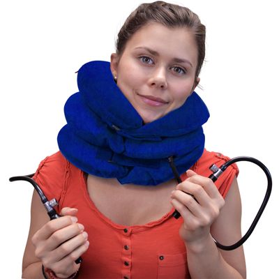 Ajuvia Neck Heal (2- Pump) - Premium 4-Way Targeting Cervical Neck Traction Device for Instant Pain Relief (Royal Blue)