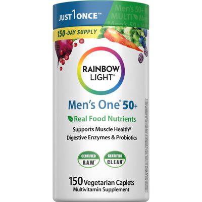 Rainbow Light Multivitamin for Men 50+, Vitamin C, D & Zinc, Probiotics, Men's One 50+ Multivitamin Provides High Potency Immune Support, Non-GMO, Vegetarian, 150 Tablets