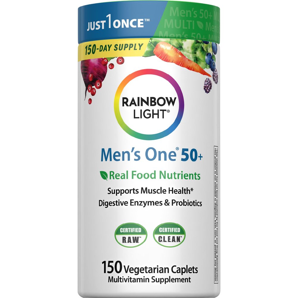 Rainbow Light Multivitamin for Men 50+, Vitamin C, D & Zinc, Probiotics, Men's One 50+ Multivitamin Provides High Potency Immune Support, Non-GMO, Vegetarian, 150 Tablets