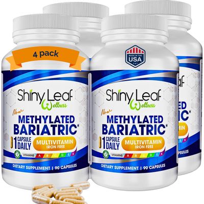 Shiny Leaf Methylated Bariatric Multivitamin Without Iron  Vitamins for Gastric Bypass & Sleeve, 1 Daily Capsule W Methylated Folate, B12, A, C, D, K & More. Vegetarian, Soy-Free, USA Made (360 Ct.)