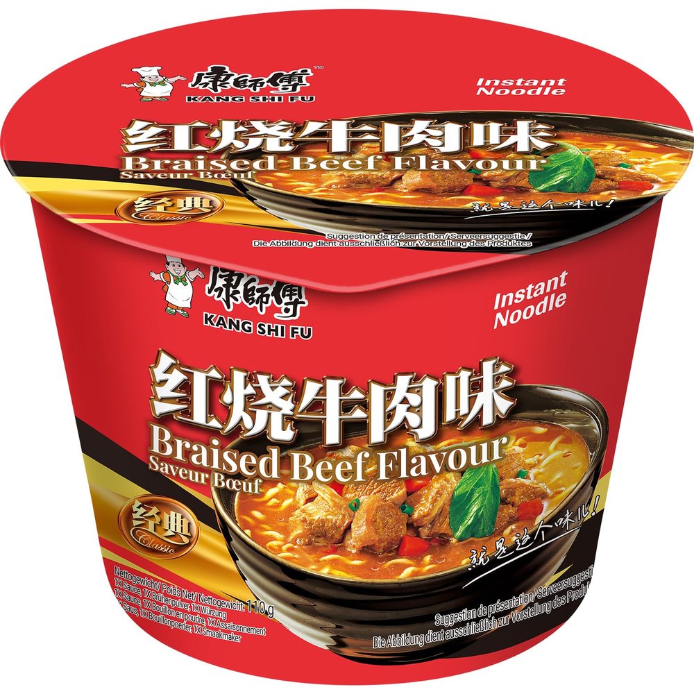 Chef Kang Kangshifu instant cup noodle soup braised noodles bowl 108g X12 packs (Braised Beef)