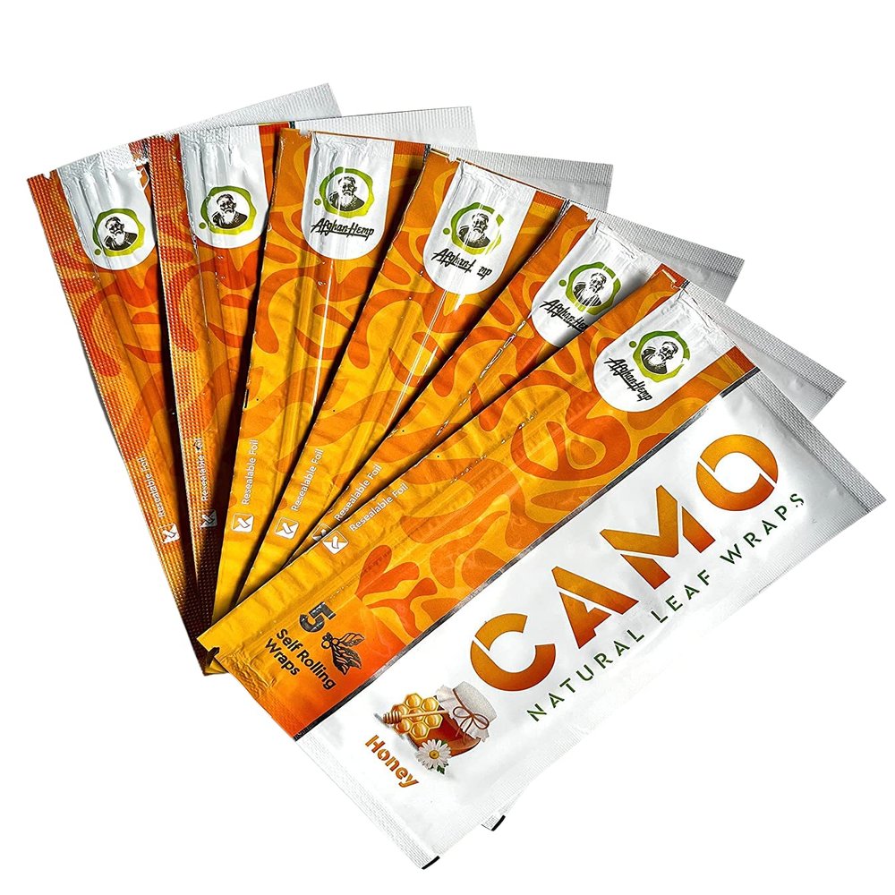 6 Packs CAMO Natural Leaf Wraps Honey 30 Sheets with an Official Camo Cones Sticker