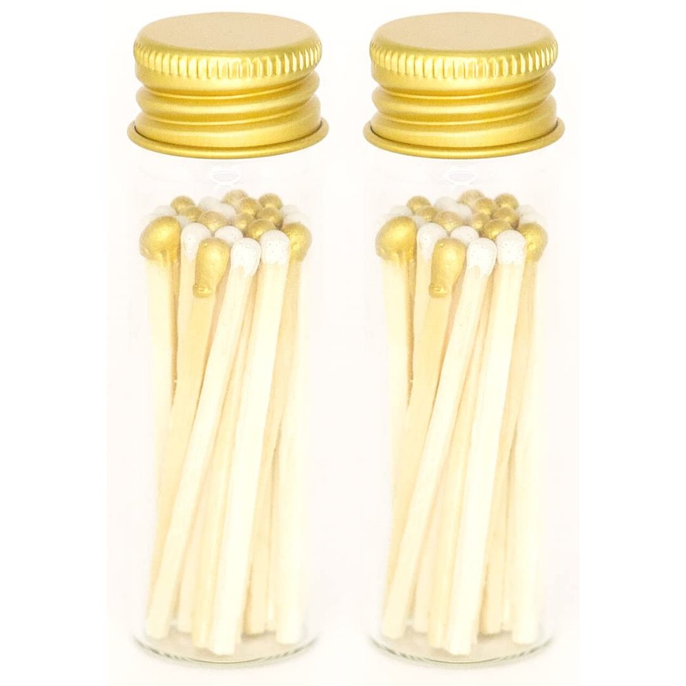 River Birch Wedding Blend Tip Decorative Matches | 40+ Small Premium Wooden Safety Matches | 2 Bottles of 20+ Matches Each with Gold Lid and Striker on Bottom | Home Decor