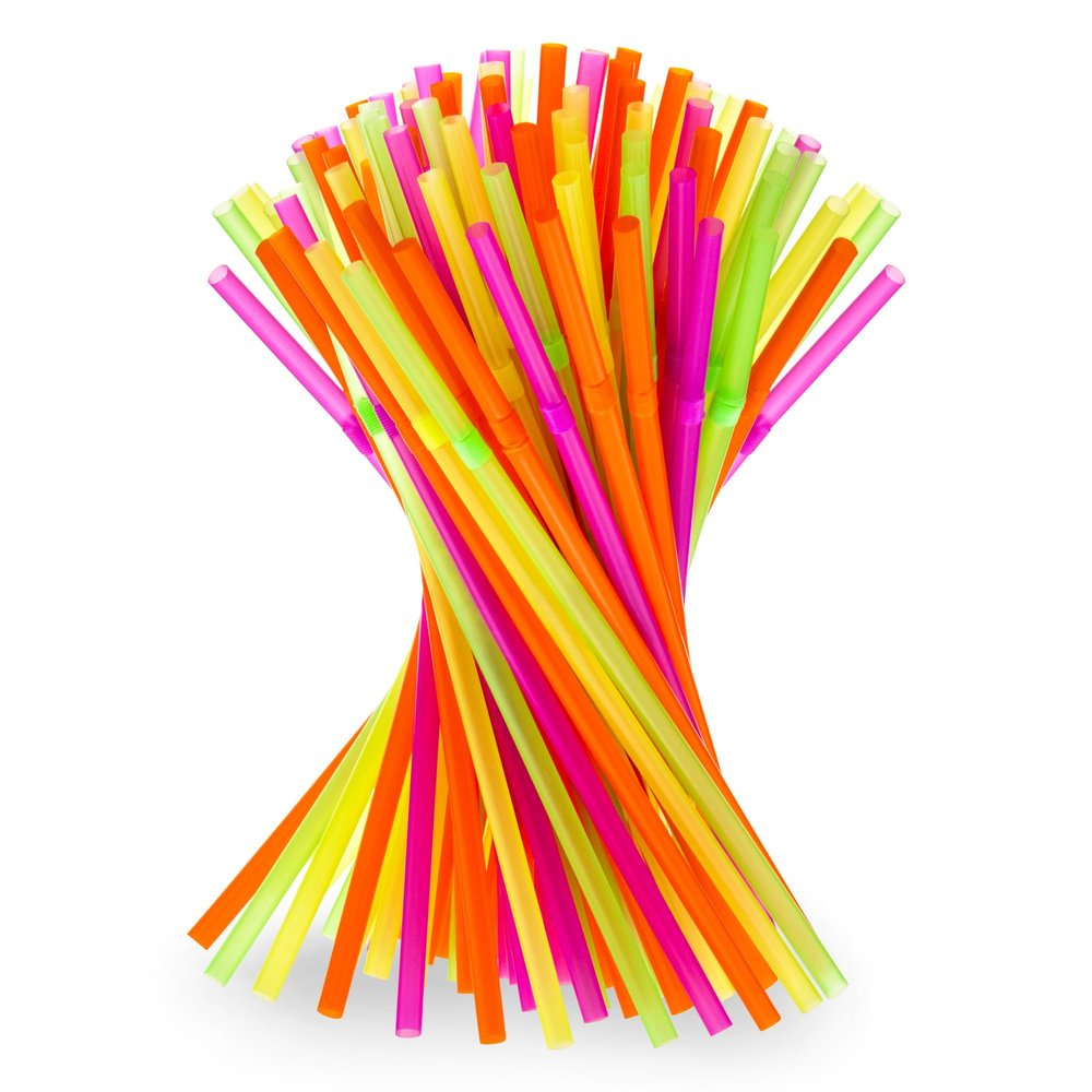 DecorRack 300 Neon Flexible Plastic Straws, BPA-Free Disposable Colorful Drinking Straws