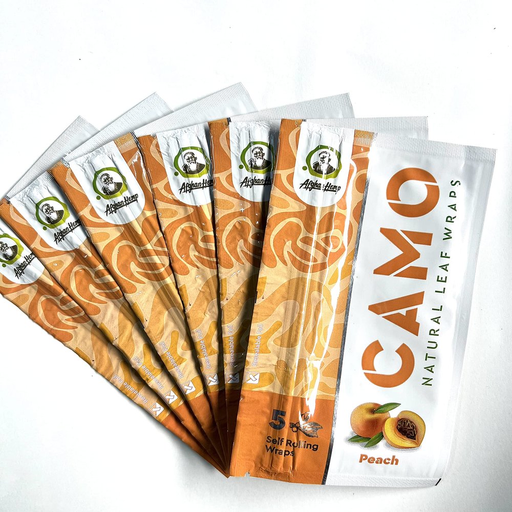 6 Packs CAMO Natural Leaf Wraps Peach 30 Sheets with an Official Camo Cones Sticker