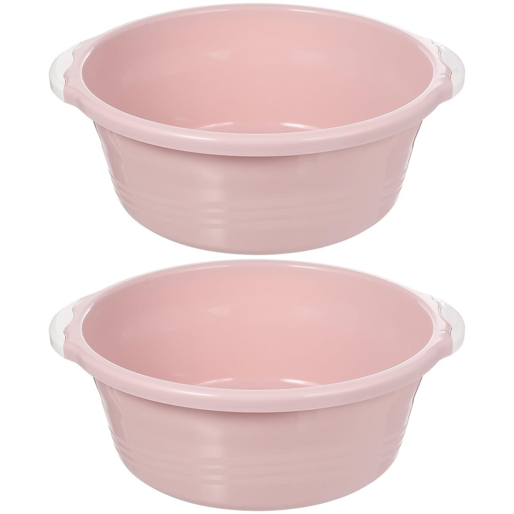 2pcs Home Bathroom Wash Basin Plastic Wash Basin Home Foot Basin Household Simple Basin (Medium Size Pink)